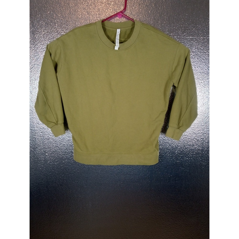 Lululemon Women's Softstreme Oversized Cropped Crew Pullover Size 8 Olive Green